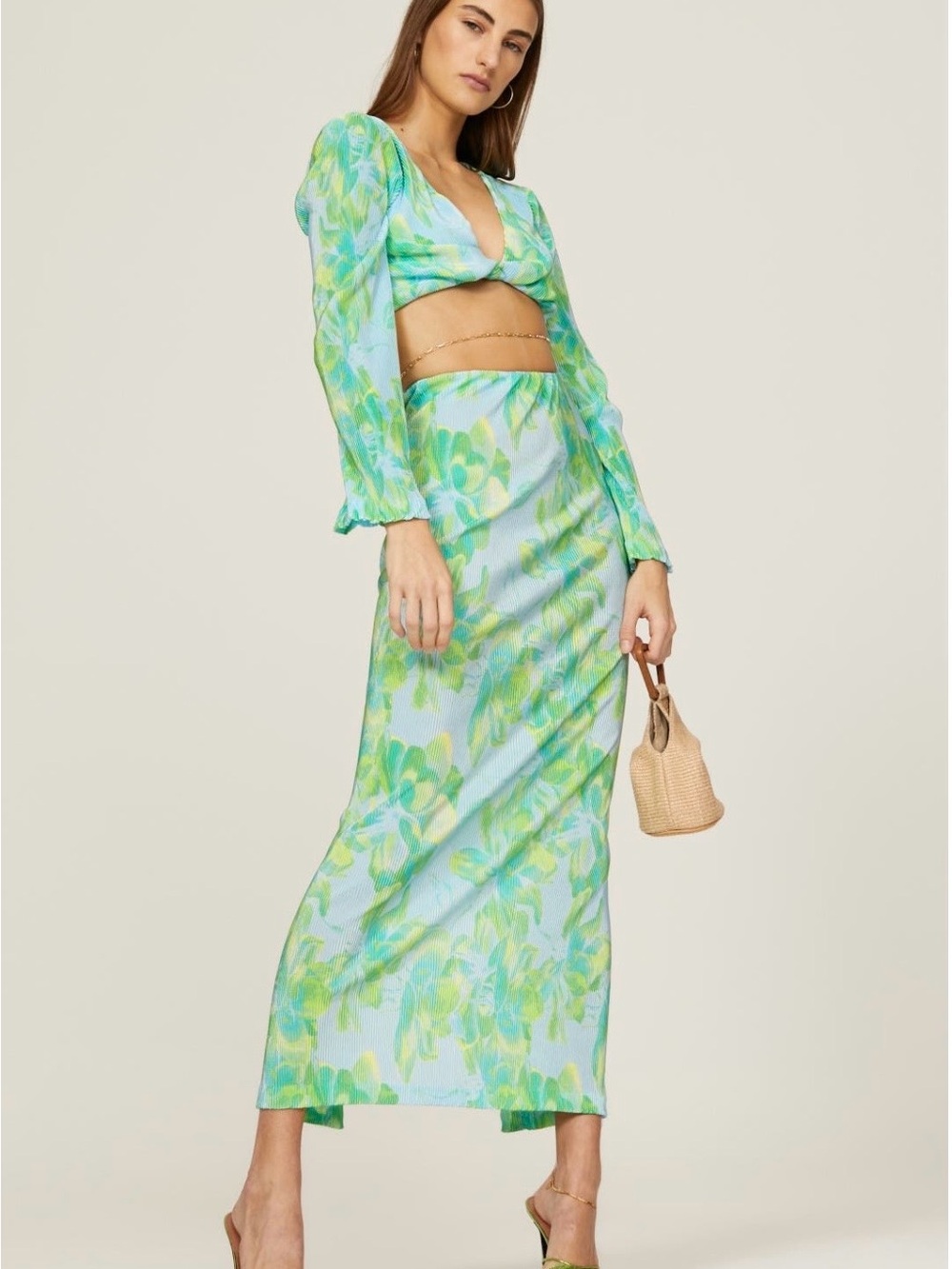 Third Form~Meet The Sky~Green & Blue Floral Maxi Skirt~Size 2~$220~